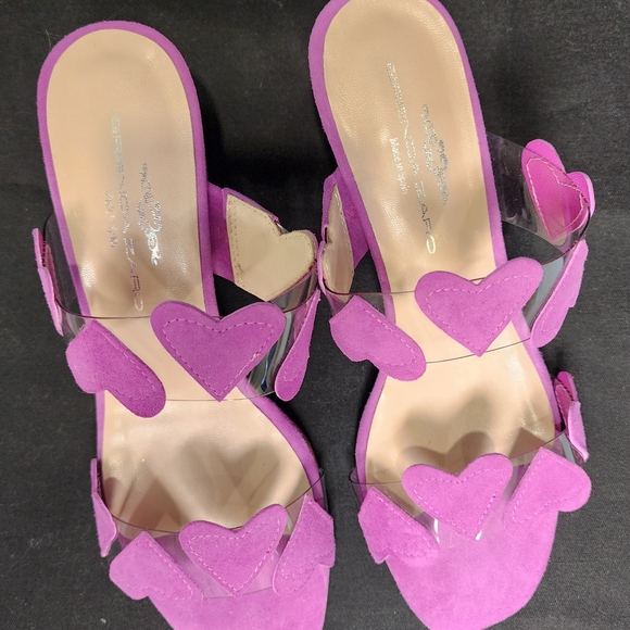 VERY SEXY!! Brenda Zaro Pink Heart Suede Slide Sandals - Picture 5 of 9